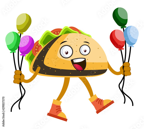 Taco with balloons, illustration, vector on white background.