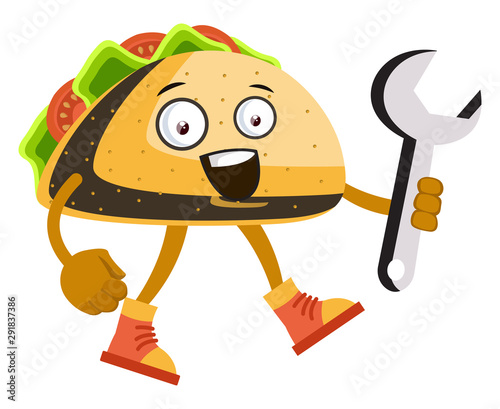 Taco with big wrench, illustration, vector on white background.