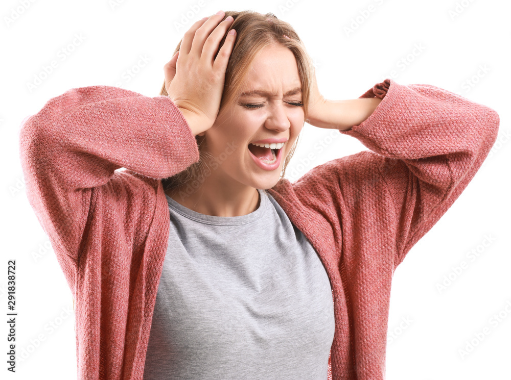 Portrait of angry woman on white background Portrait of angry woman on white background