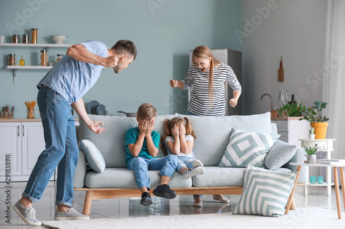 Photos Angry parents scolding their little children at home