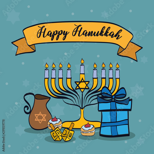 happy hanukkah card with chandelier