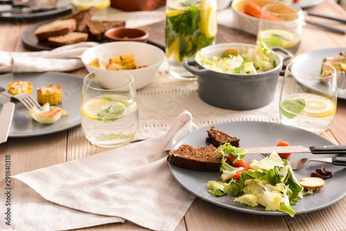 Healthy dinner table with f...