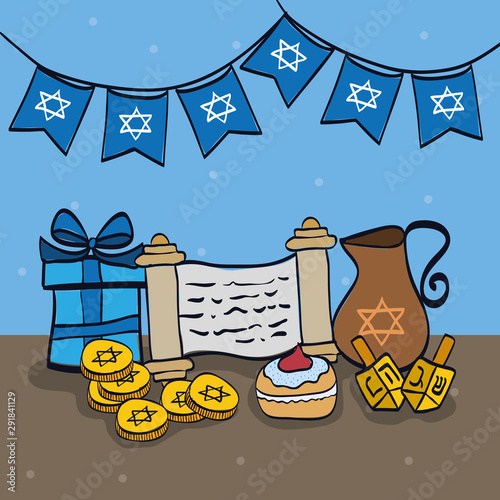 happy hanukkah celebration icons vector illustration