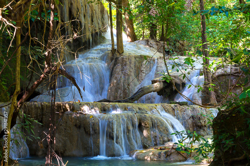 Erawan Waterfall in deep forest and natural complete