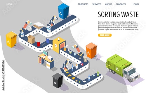 Sorting waste vector website landing page design template