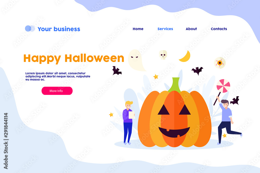 Fototapeta premium Happy Halloween.Cartoon flat vector illustration isolated on white background. Can use for web banner, infographics, web page..