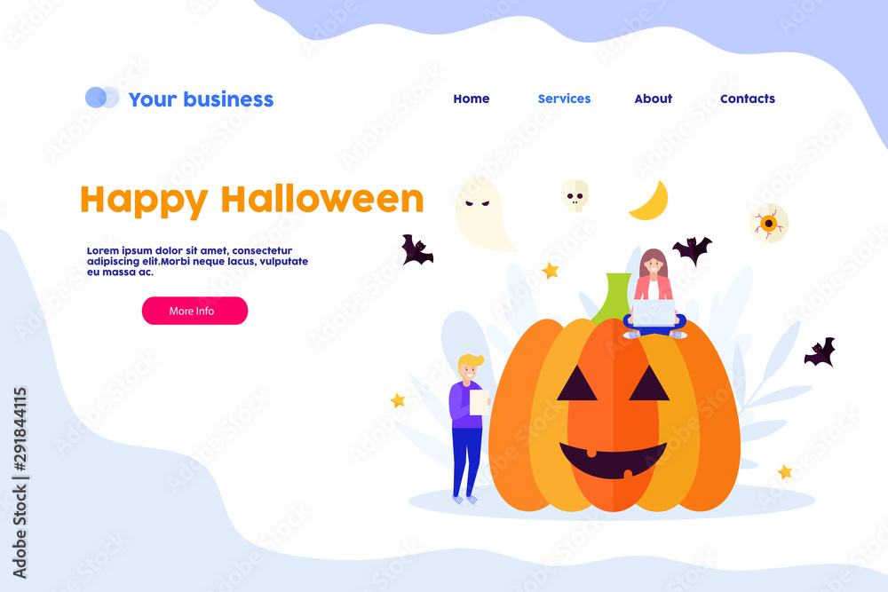 Fototapeta premium Happy Halloween.Cartoon flat vector illustration isolated on white background. Can use for web banner, infographics, web page..