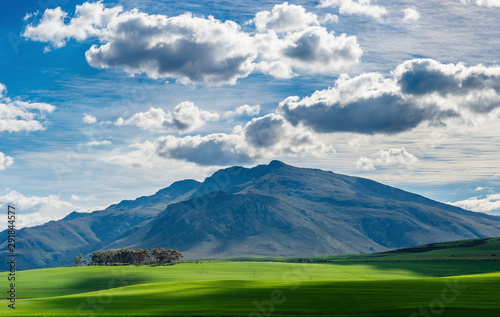 Mountains on a sunny day with clouds on the sky. A view of the Riviersonderend Mountains. Overberg. South Africa.