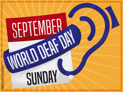 Calendar Wrapped with Deaf's Symbol to Celebrate World Deaf Day, Vector Illustration