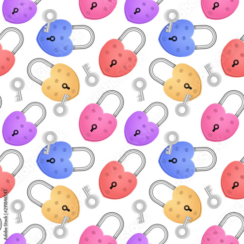 Colorful Seamless Endless pattern with Heart shaped padlock with key, Pattern for fashion and wallpaper or greeting cards design, Vector EPS 10 format