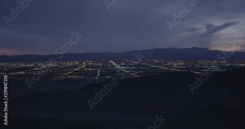 Helicopter aerial of Las Vegas from mountains, drone