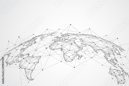 Globalne połączenie sieciowe. Koncepcja punktu i linii mapy świata globalnego biznesu. Ilustracji wektorowych
