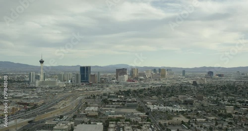 Helicopter aerial shot of gloomy cityscape, drone footage