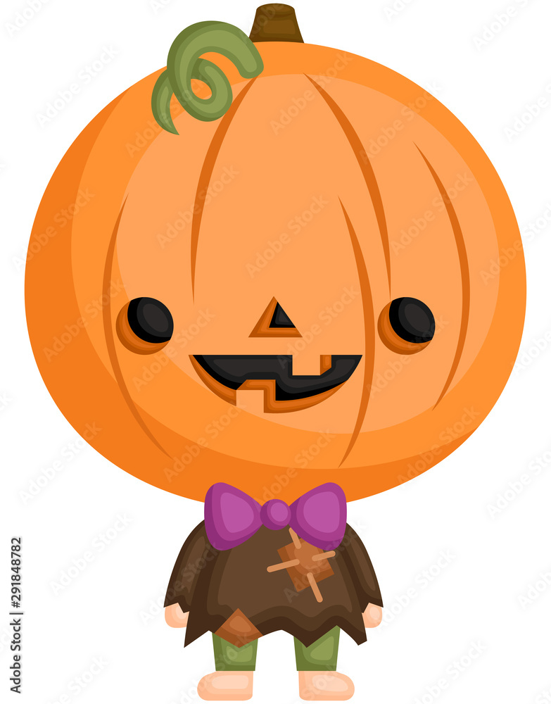 Fototapeta premium A Vector of Cute Little Kid in Halloween Pumpkin Costume