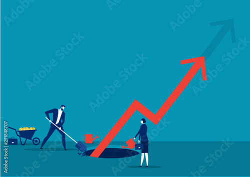 business dig soil with arrow growth invest concept vector.