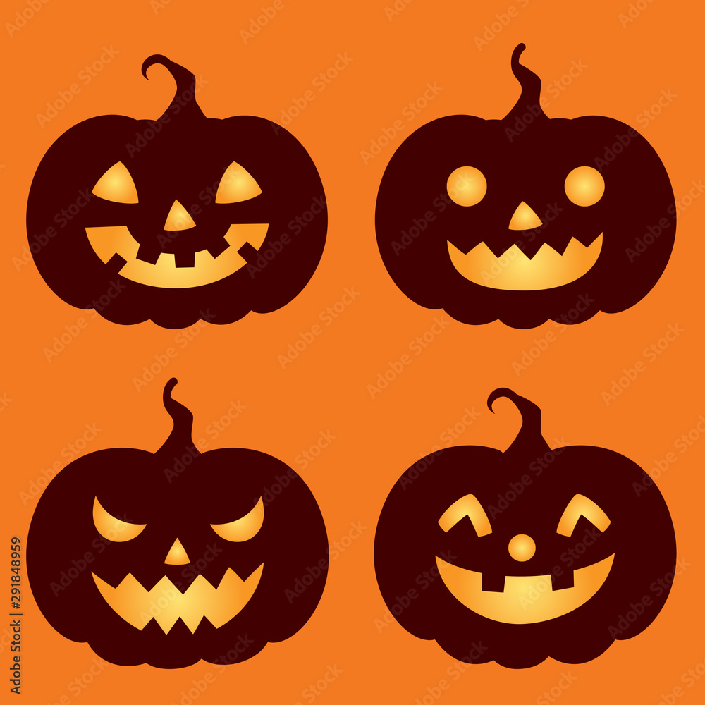 Halloween pumpkins silhouette icon set Stock Vector | Adobe Stock
