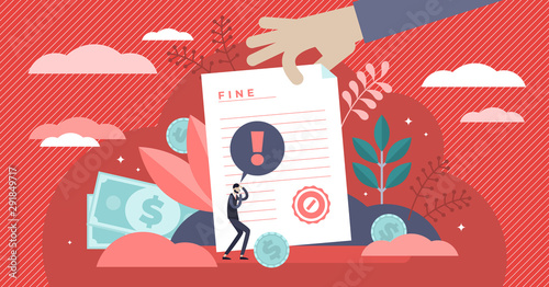Pay fine vector illustration. Flat tiny punishment document persons concept