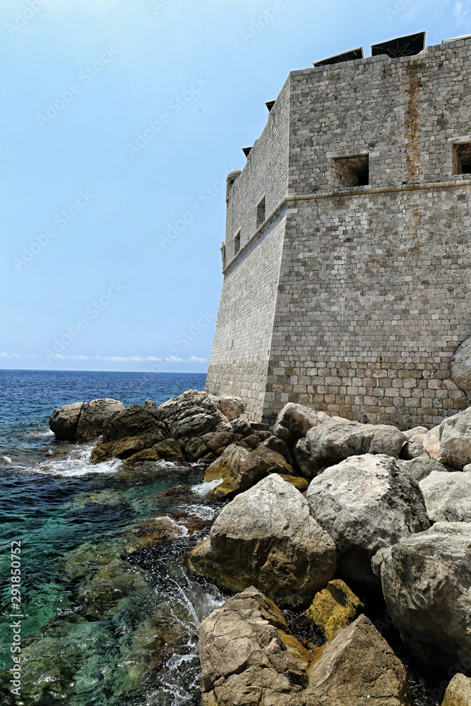 Dubrovnik city walls by the sea shore
