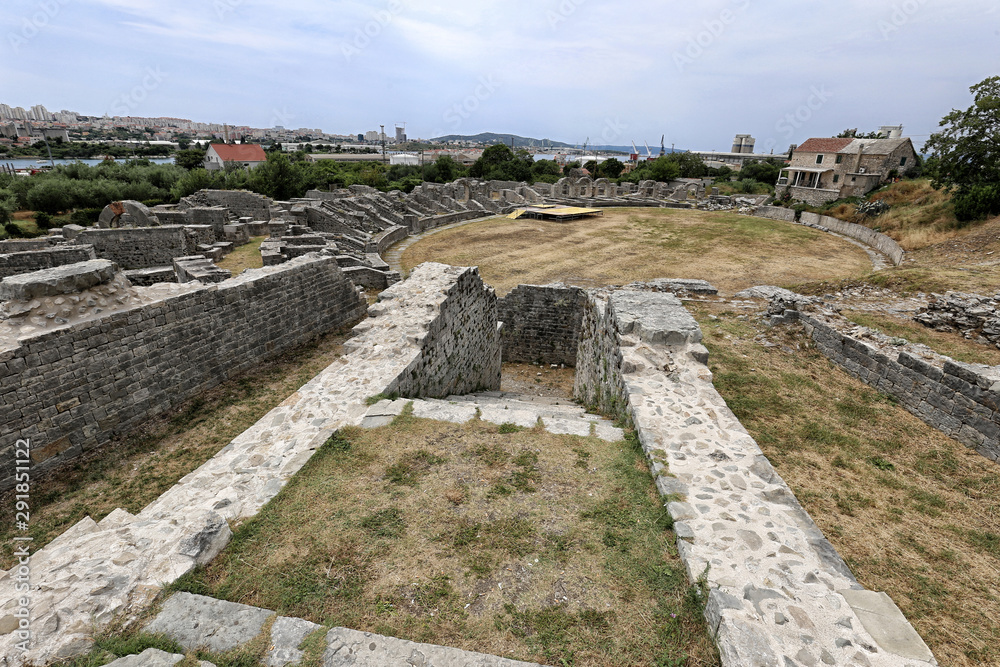 Remains of Salona amphitheatre walls nearby Split