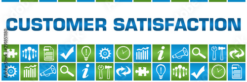 Customer Satisfaction Green Blue Box Grid Business Symbols 