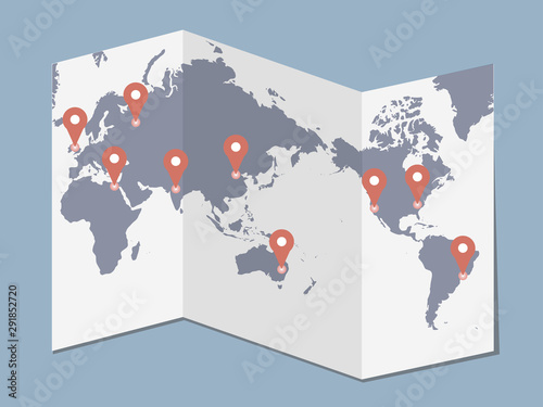 The World Map And The Location Tags Of The Main Cities