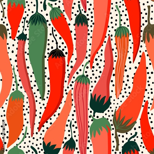 Decorative seamless pattern with red hot peppers