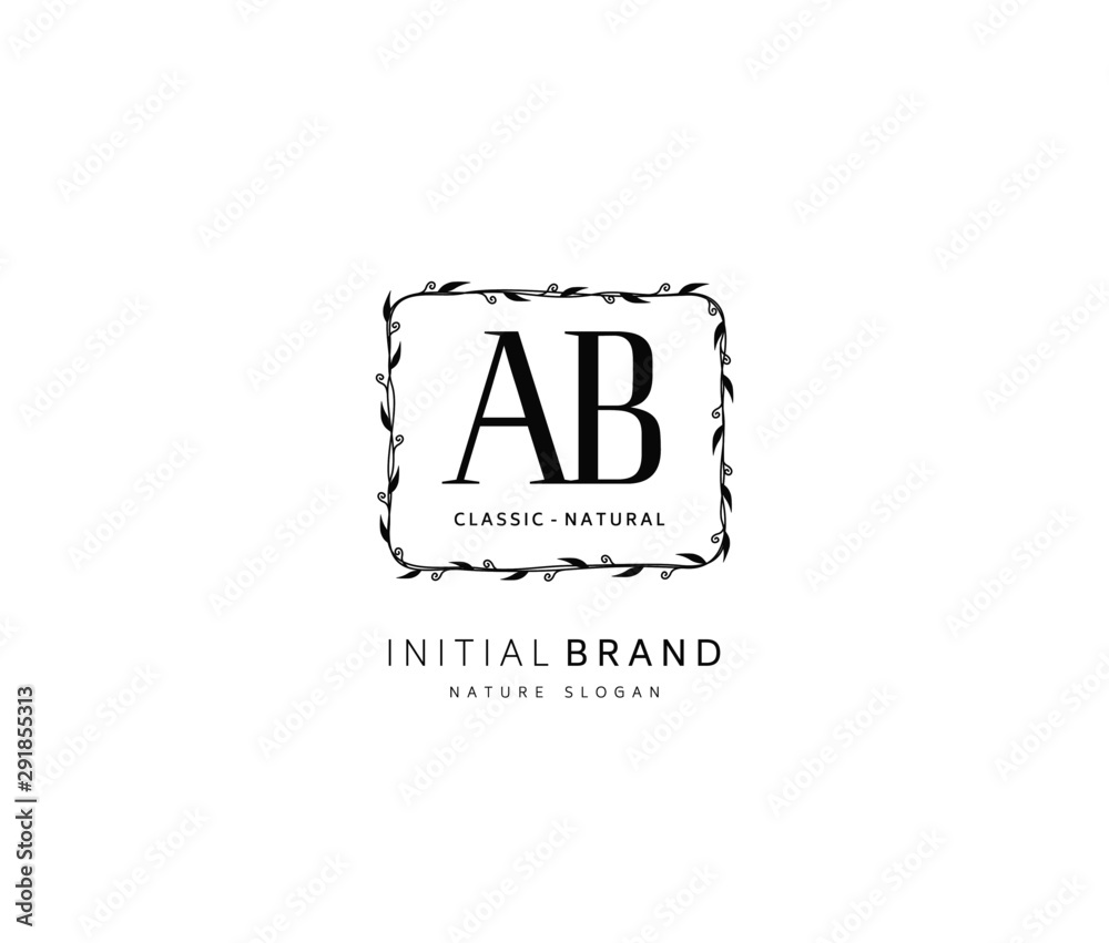 A B AB Beauty vector initial logo, handwriting logo of initial signature, wedding, fashion, jewerly, boutique, floral and botanical with creative template for any company or business.