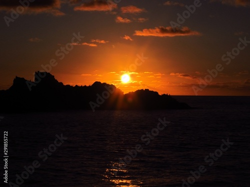 sunset at Cobquecura beach in Chili. 