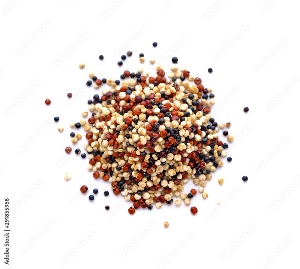 Red, black and white quinoa seeds isolated on a white background Red, black and white quinoa seeds isolated on a white background