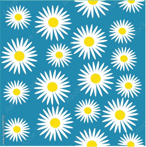 seamless pattern with daisies on blue background