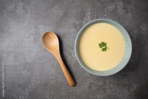 Steamed Egg on cement background.