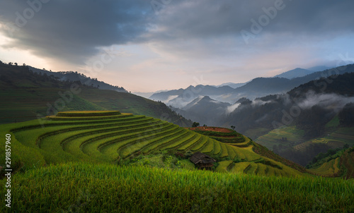Sunrise of Rice fields on terraced of Mu Cang Chai, YenBai, Vietnam