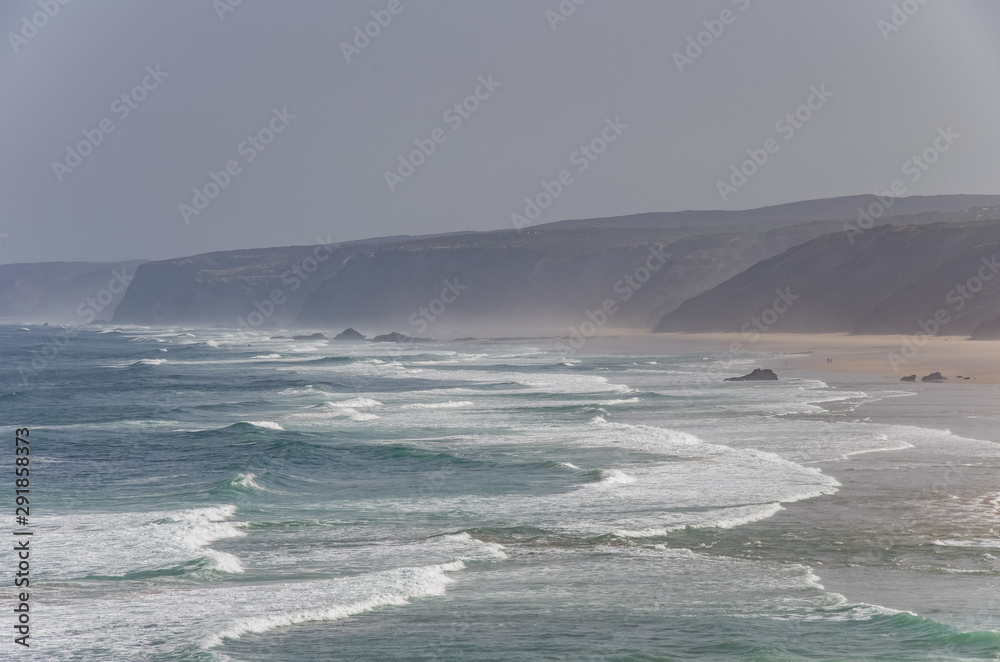Fototapeta premium View of beautiful Bordeira beach, famous surfing place in Algarve region, Portugal