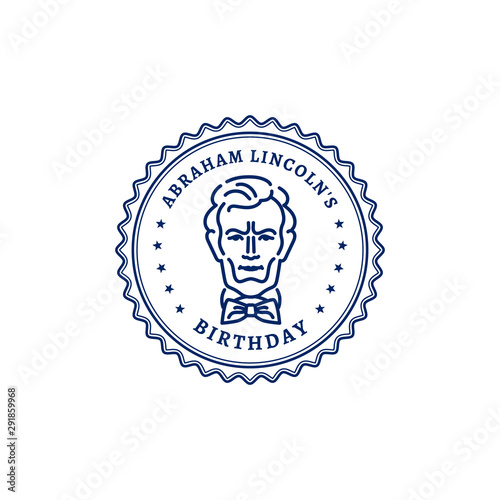 Abraham Lincoln's Birthday. Portrait of Abraham Lincoln stamp icon. National Holiday USA, Vector illustration