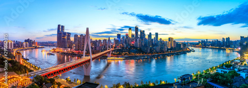 Photography Chongqing architectural scenery and rivers and sky at night