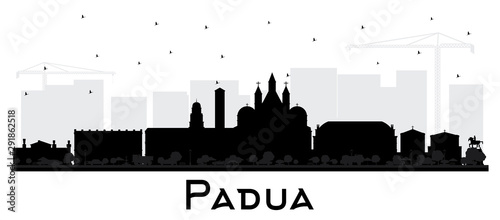 Padua Italy City Skyline Silhouette with Black Buildings Isolated on White.