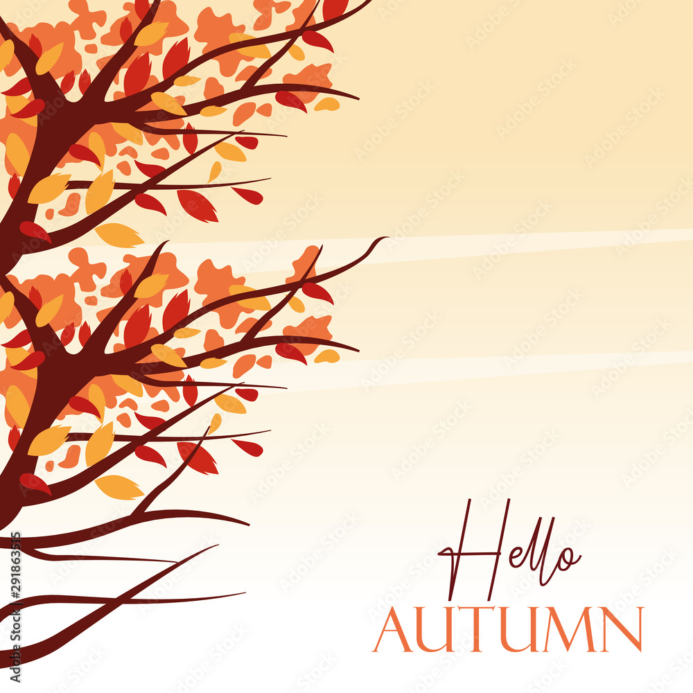 hello autumn season with tree branches scene hello autumn season with tree branches scene