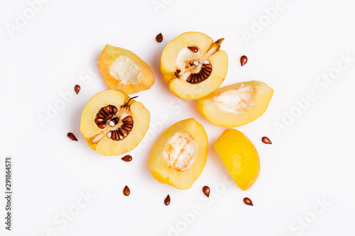 Ripe Quince, Cydonia oblonga fruit on white background photo