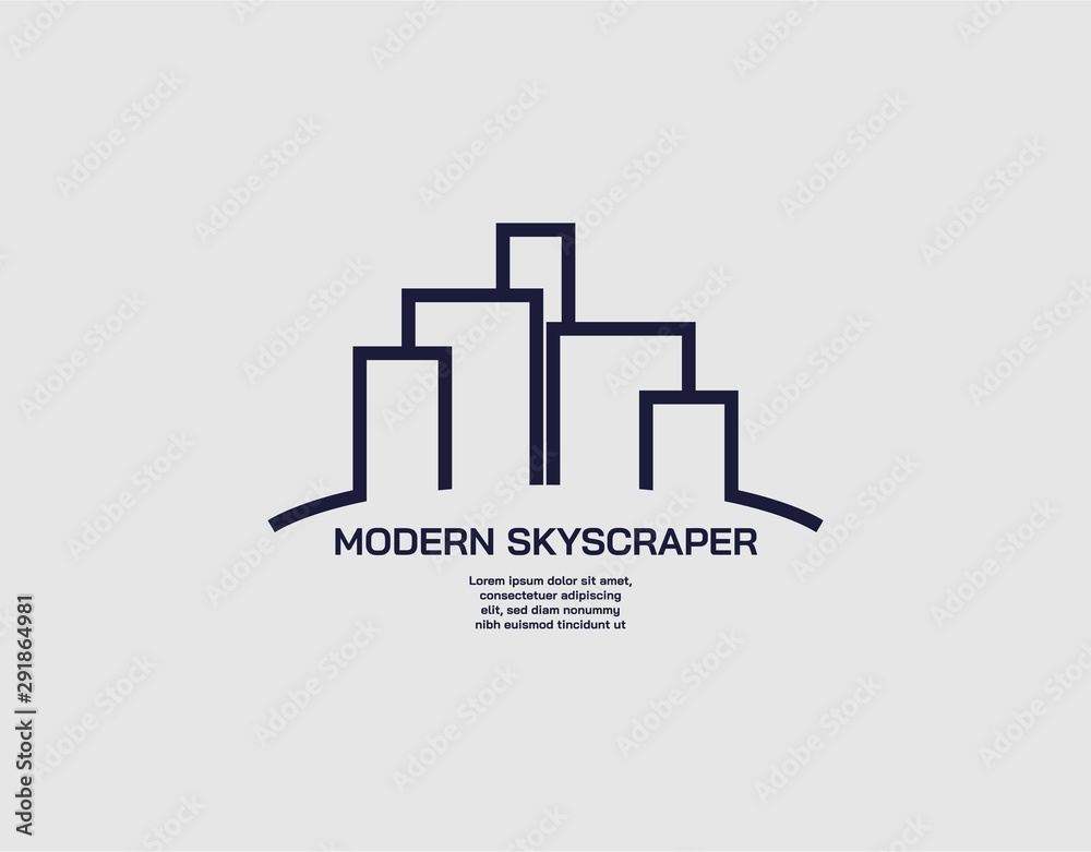 Logo of City and Building with Modern Concept. Design with Monoline Style Isolated on Light Grey Background. Suitable for Apartment, Real Estate, Hotel Company and Corporate Logo. Vector Illustration.