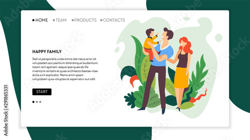 Travel and healthcare services, happy family landing web page