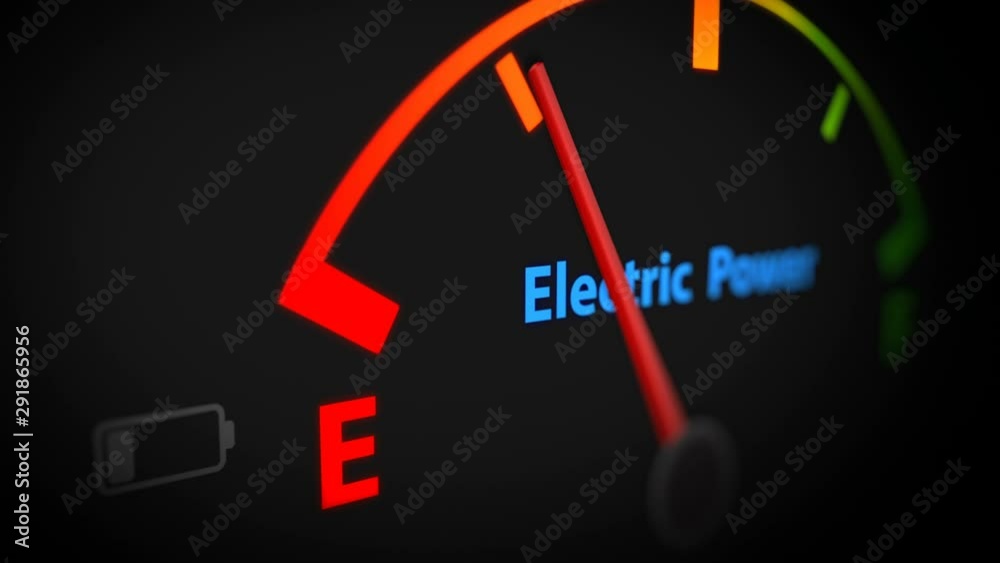 Electric Fuel Gauge Empty Animation With Empty Fuel Warning Light on Car Dashboard. Electric Fuel Gauge Empty Animation With Empty Fuel Warning Light on Car Dashboard.