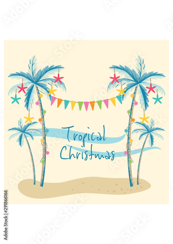 Vector illustration of tropical Christmas with palm trees
