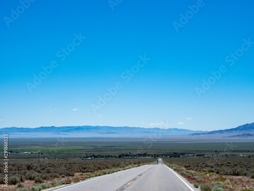 Lonely stretch of road between Ely  Nevada and West Wendover  Nevada on US Route 93
