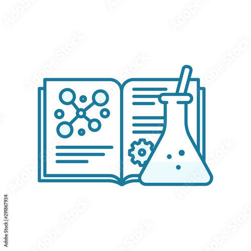 Laboratory guide. Chemistry textbook instruction. Reagent formula. Outline contour blue line.