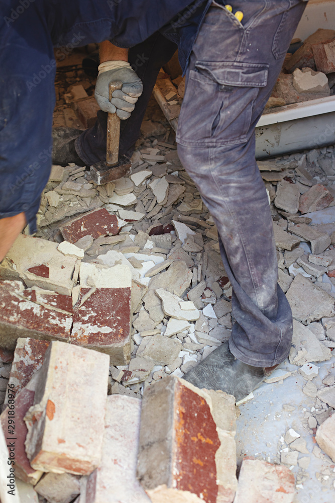 Demo day - rubble, concrete, render and bricks