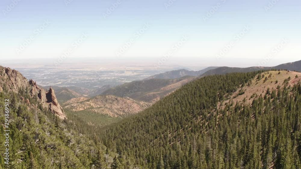 Aerial hover over mountain gorge on sunny day Aerial hover over mountain gorge on sunny day