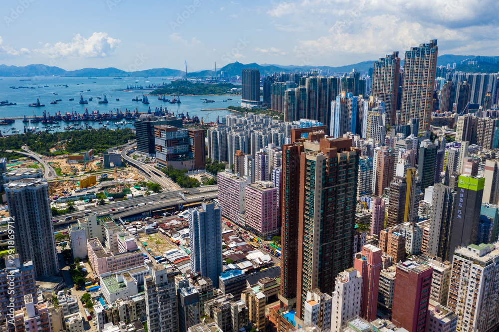 Fototapeta premium Top view of Hong Kong downtown city
