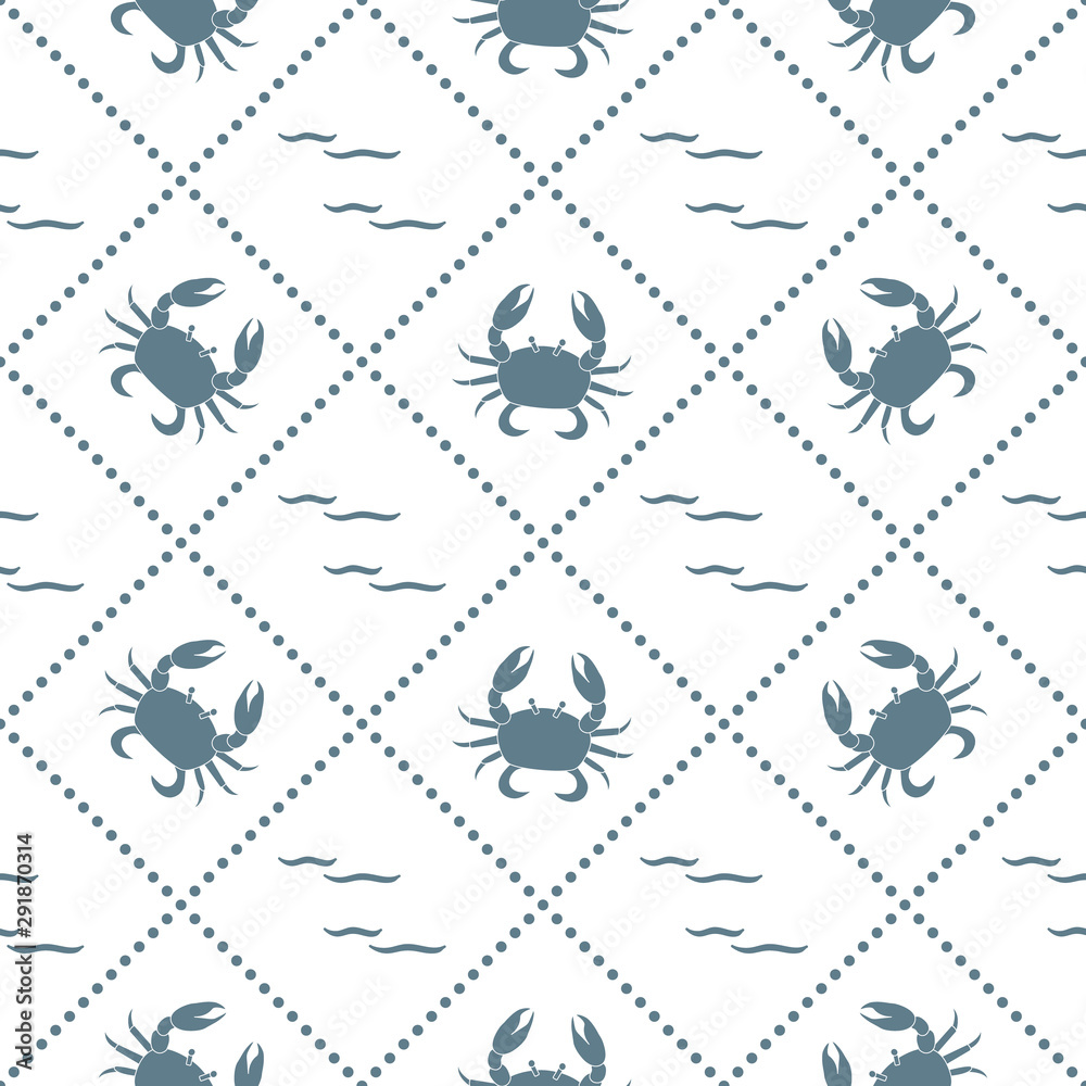 Fototapeta premium Seamless pattern with crabs and waves.