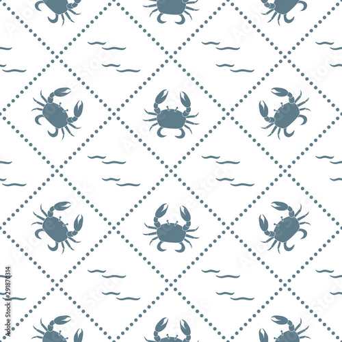 Seamless pattern with crabs and waves.