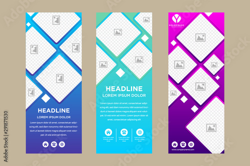gradient blue purple square Business Roll Up Banner design template ,Abstract Geometric banner template Vector illustration set, abstract presentation brochure flyer template vertical template vector